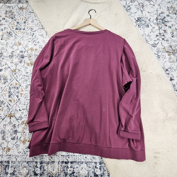 Belle by Kim Gravel French Terry Top with Inverted Hem Fig 2X - Picture 8 of 8